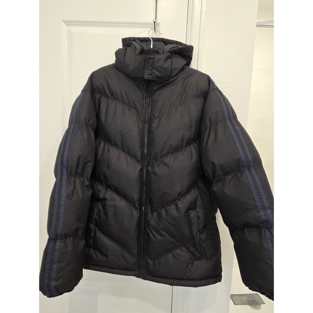 Black with Blue Stripped Puffer Zip Up Jacket